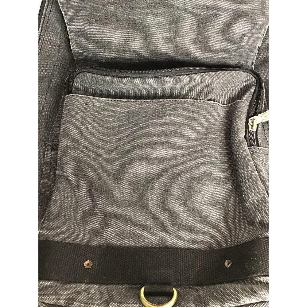 Kaukko Canvas Backpack Rucksack Charcoal Gray Leather Trim Travel Laptop School